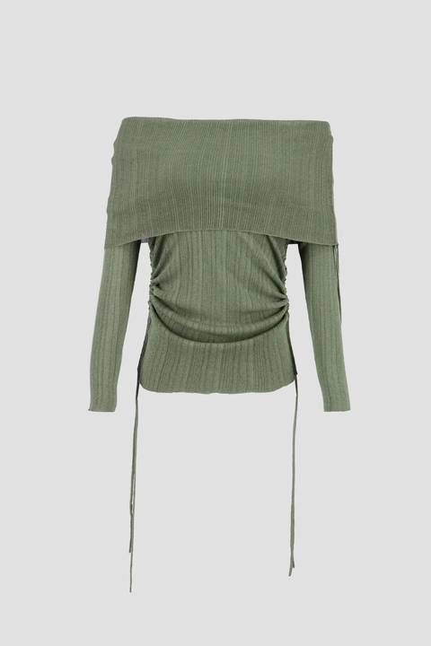 Off Shoulder Knit -Olive
