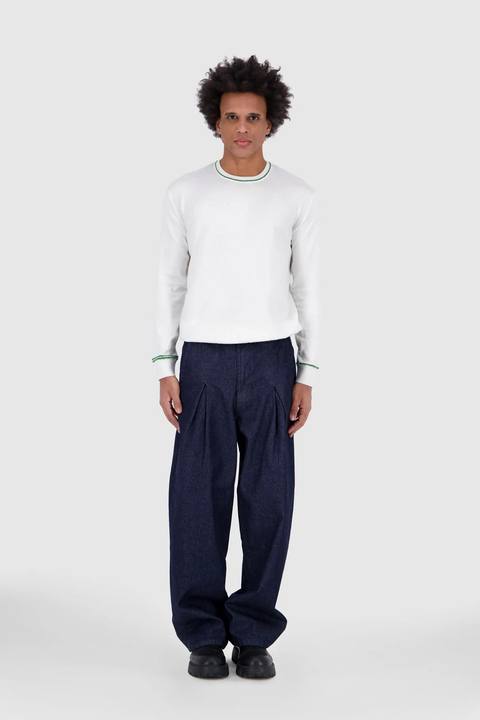 Long Sleeves Contrast T-Shirt - Off white With Green