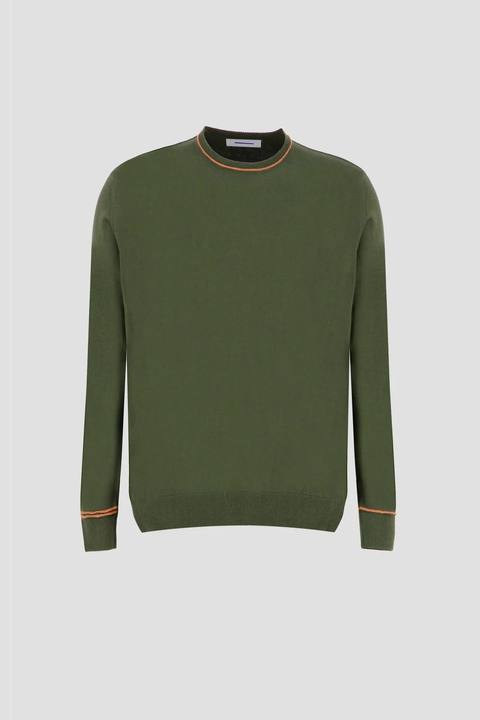 Long Sleeves Contrast T-Shirt - Olive With Orange
