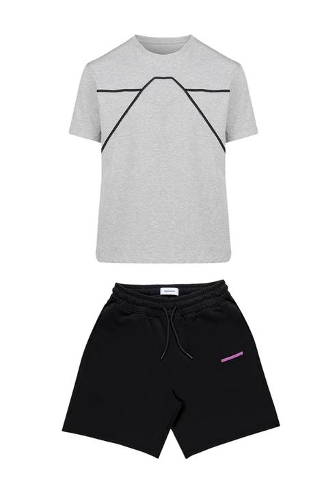Fine Line Tee Grey & Gym Shorts Black