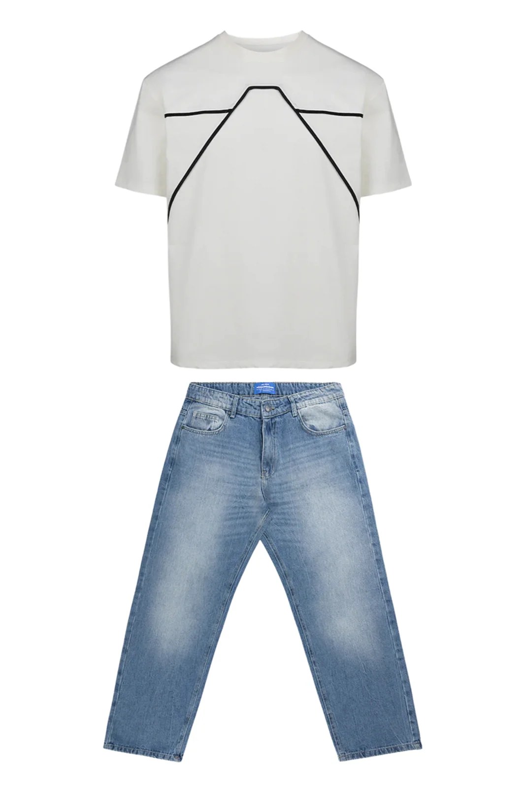 Fine Line Tee White & Straight Leg Jeans Blue