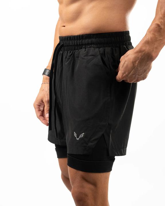 BFEERCE 2-in-1 Performance Shorts- Black