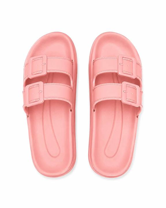 Platform Buckle Slides - Peach