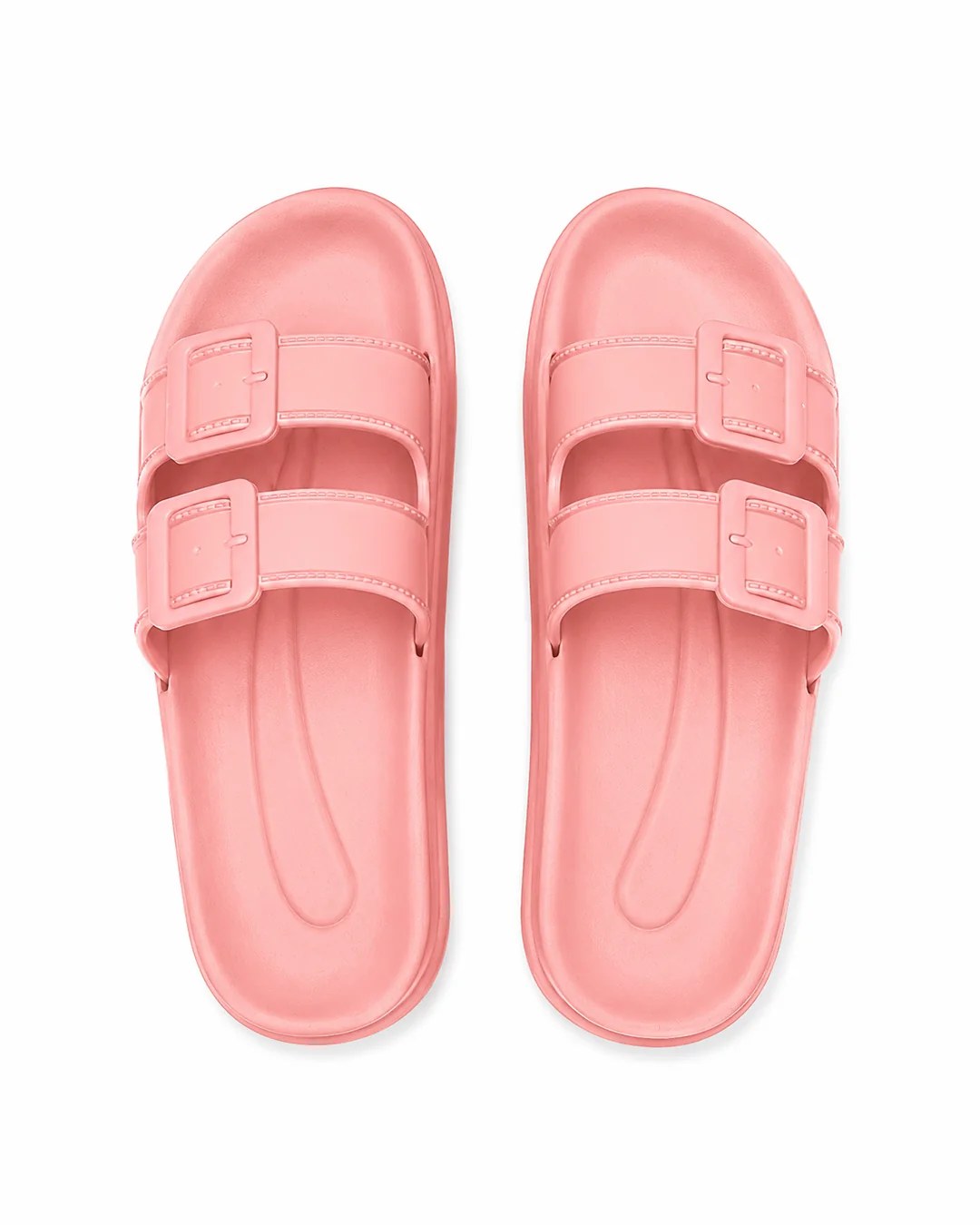 Platform Buckle Slides - Peach