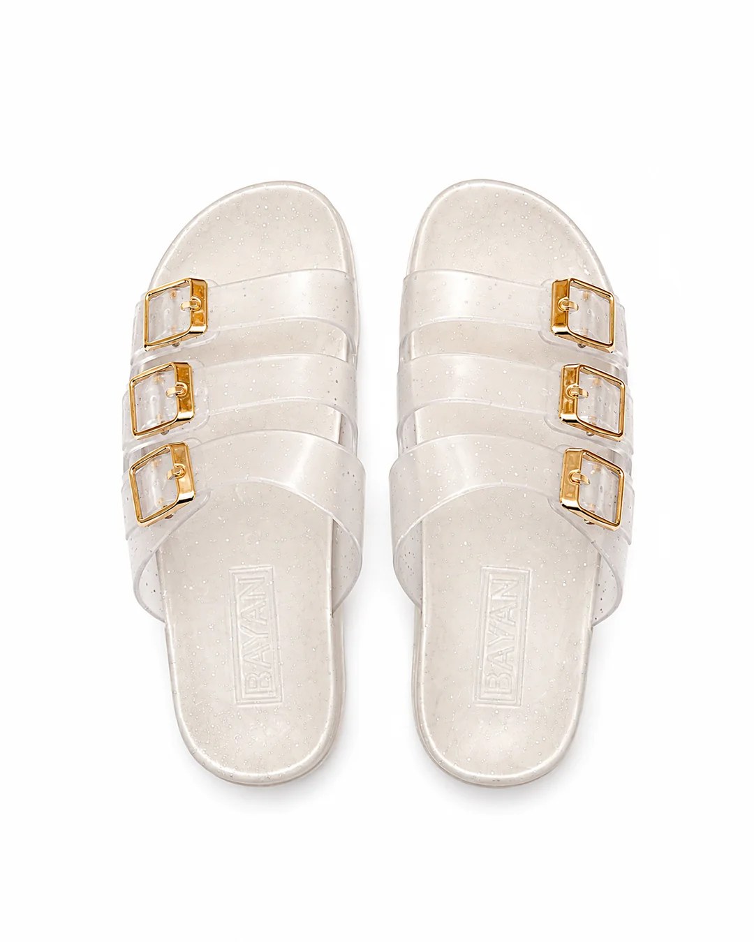 Pearl Buckle Slides - White