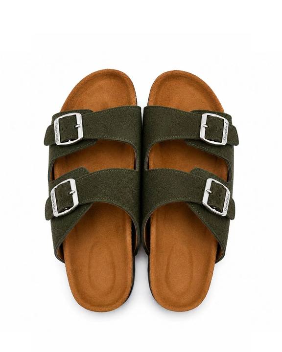 Unisex Double Buckle Slides - Olive