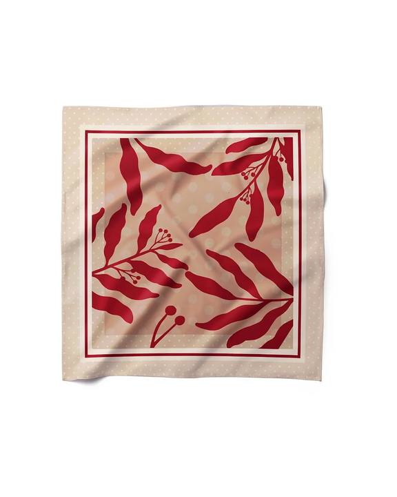 Beige Polka Dots - Silk Satin Scarf