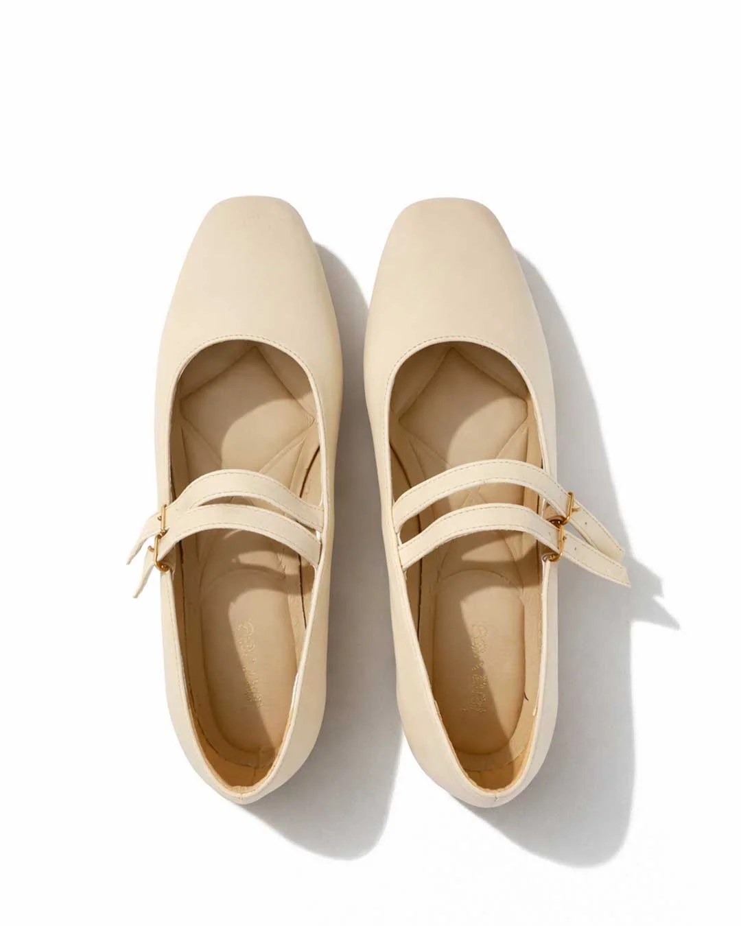 Double Strap Mary Jane Ballet Flats – Cream