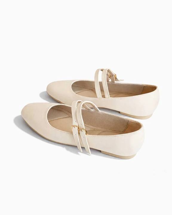 Double Strap Mary Jane Ballet Flats – Cream