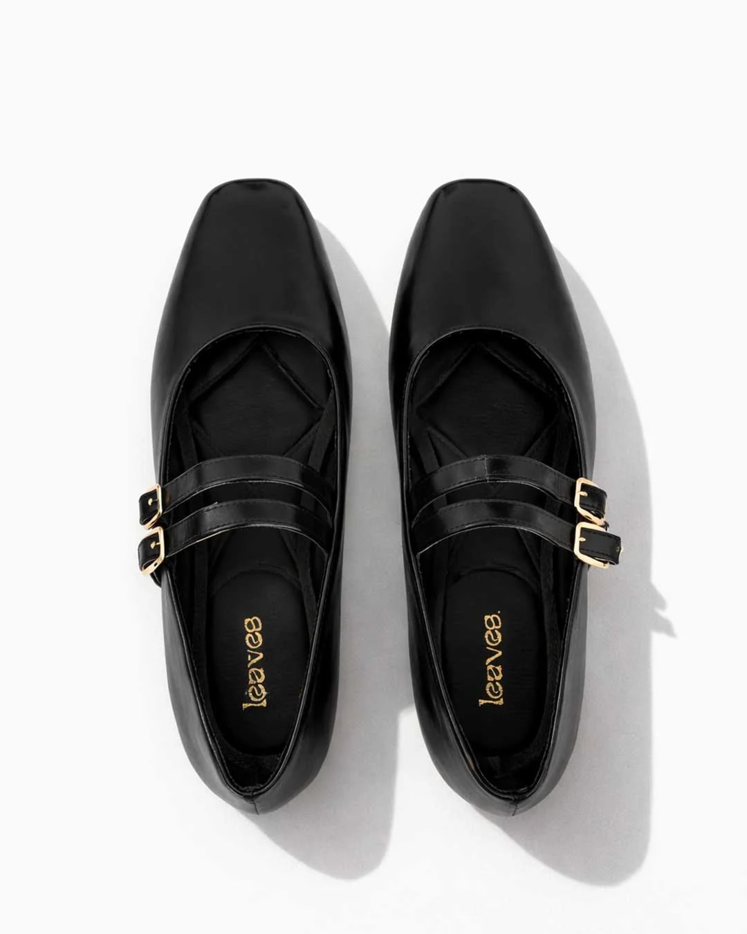 Double Strap Mary Jane Ballet Flats – Black
