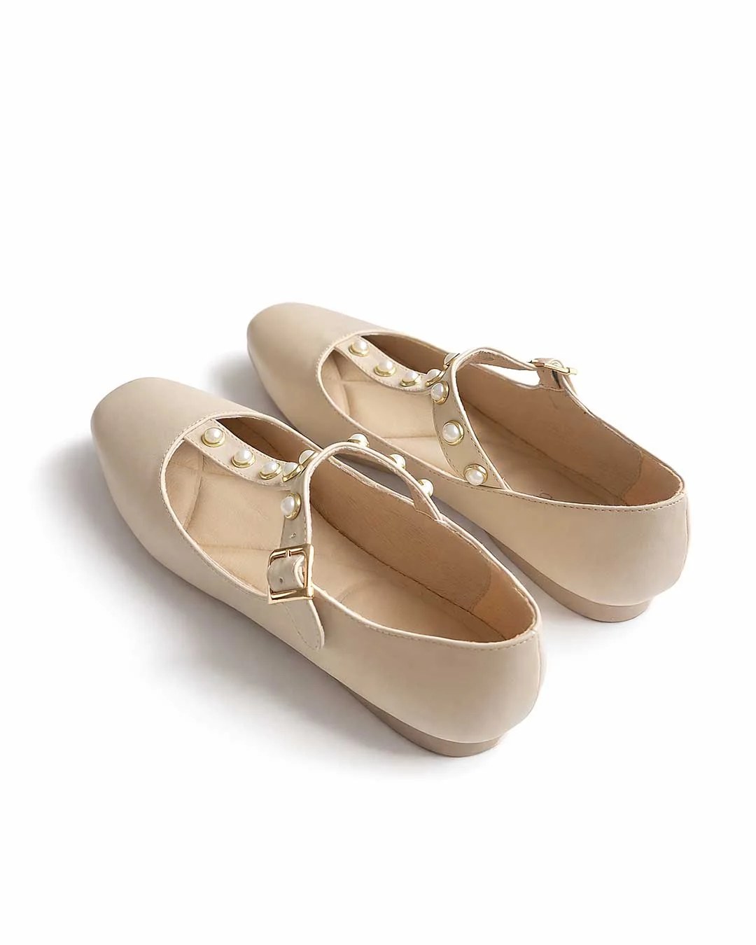 Pearl Strap Ballet Flats – Beige