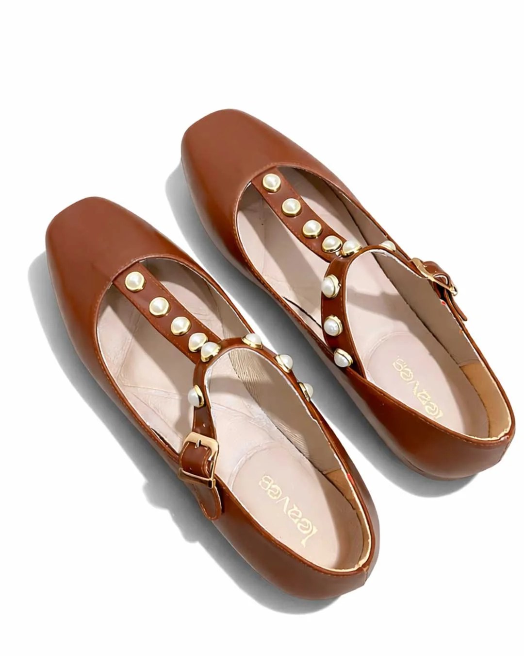 Pearl Strap Ballet Flats – Camel
