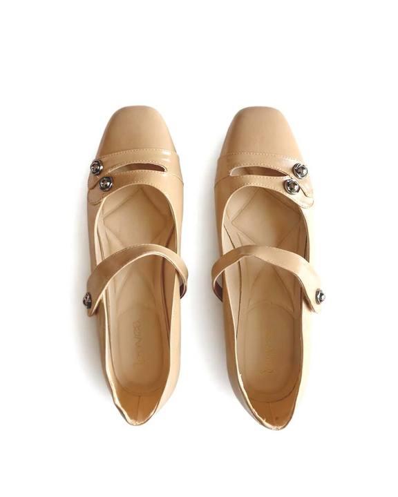 Button Ballet Flats – Beige