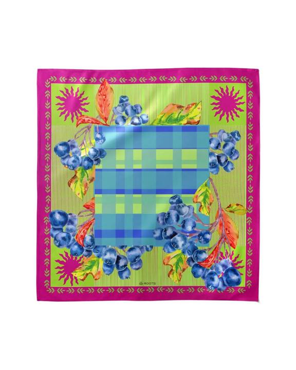 Plaids & Berries – Silk Satin Summer Scarf