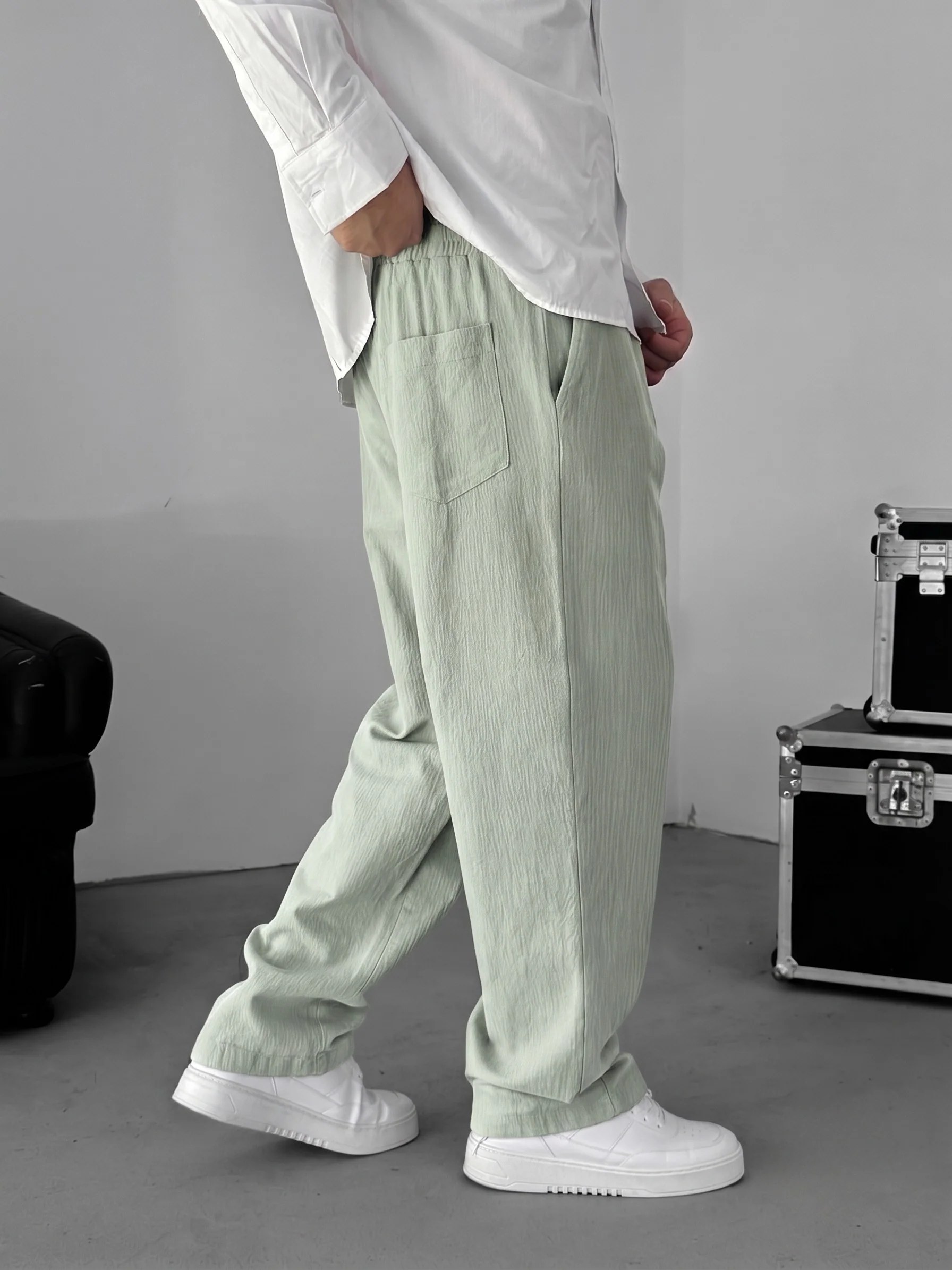 Muslin Wide-Leg Trousers — Sage