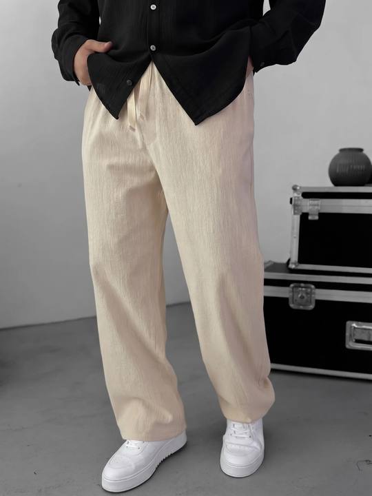 Muslin Wide-Leg Trousers - Beige