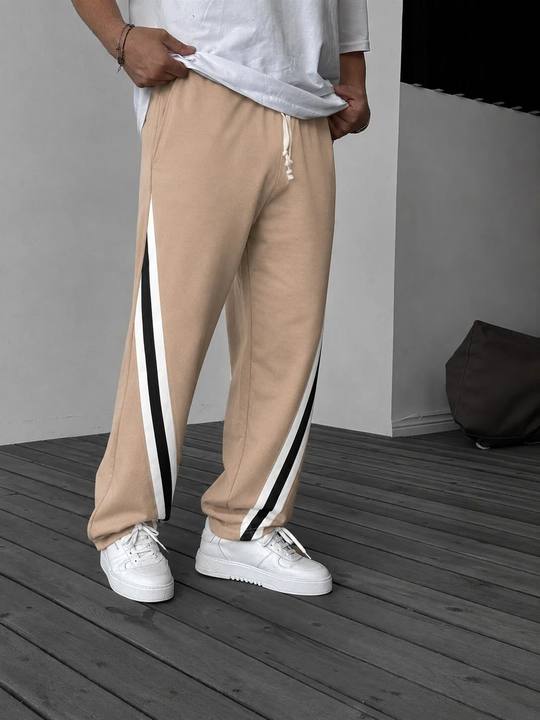 Contrast Stripe Relaxed Pants - Beige