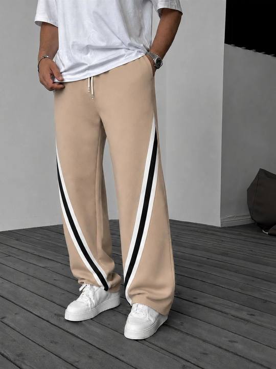 Contrast Stripe Relaxed Pants - Beige