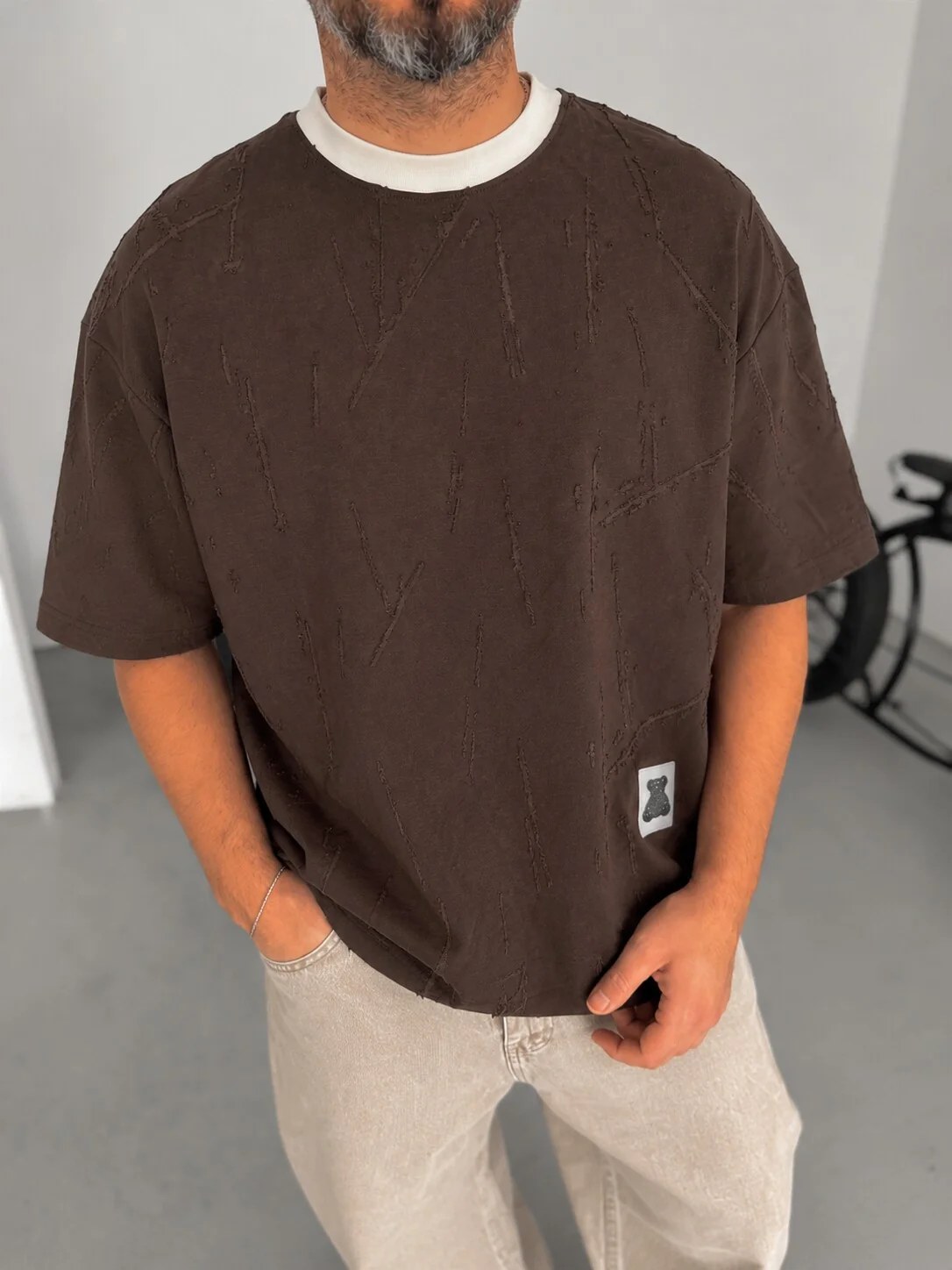 Distressed Texture Tee – Dark Brown