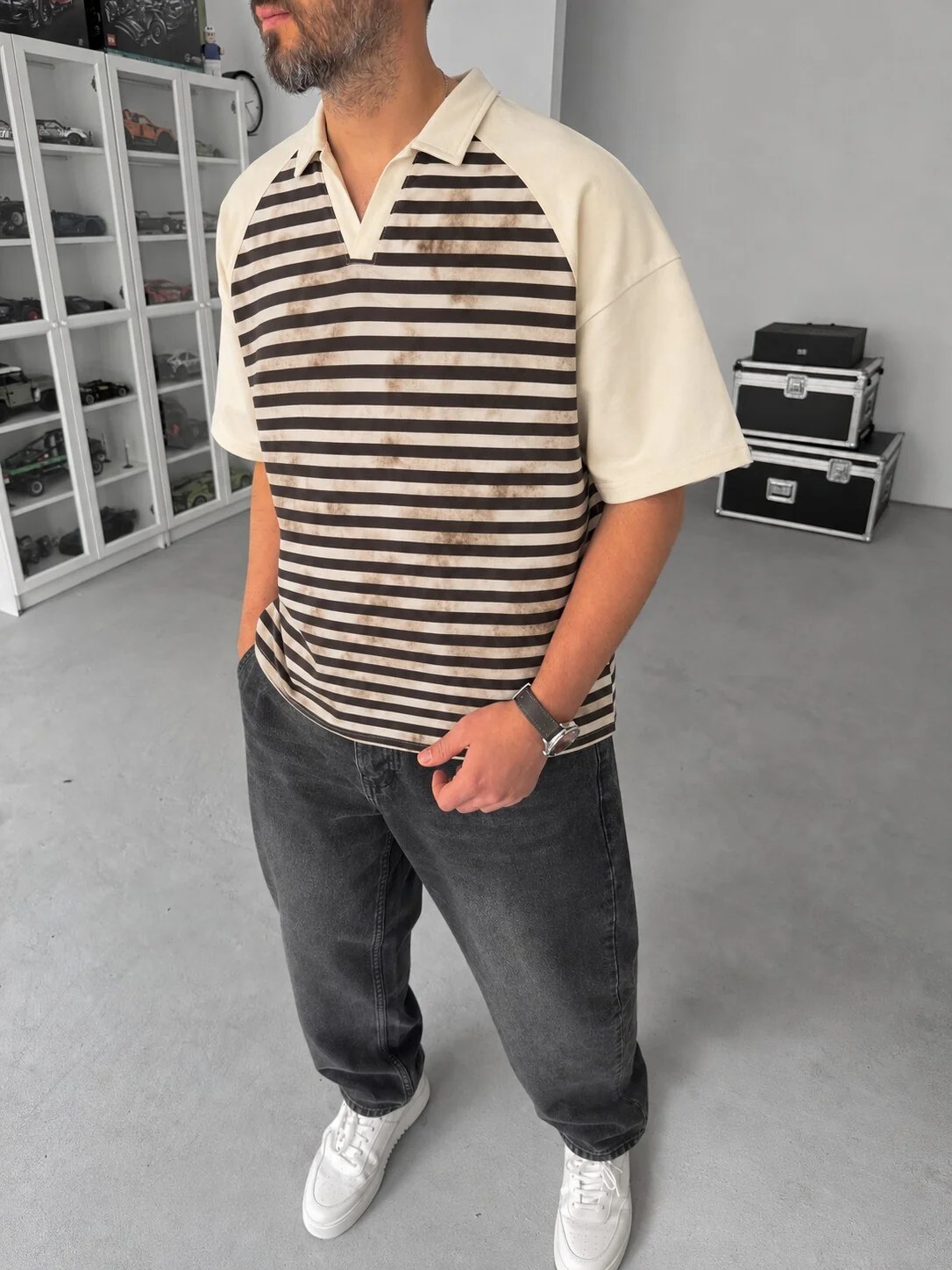 Vintage Striped Polo – Off White