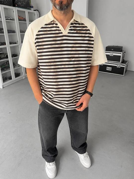 Vintage Striped Polo - Off White