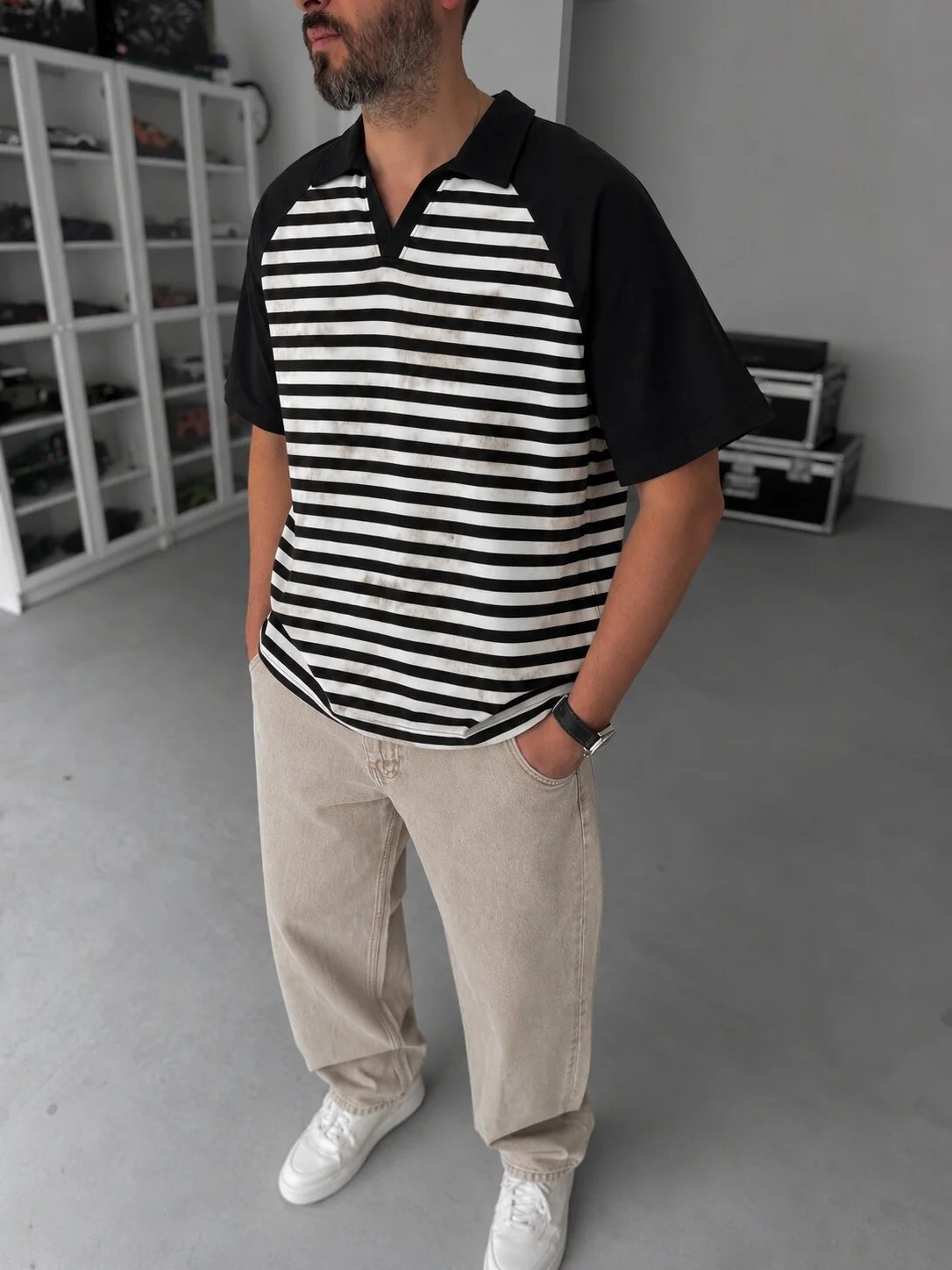 Vintage Striped Polo – Black