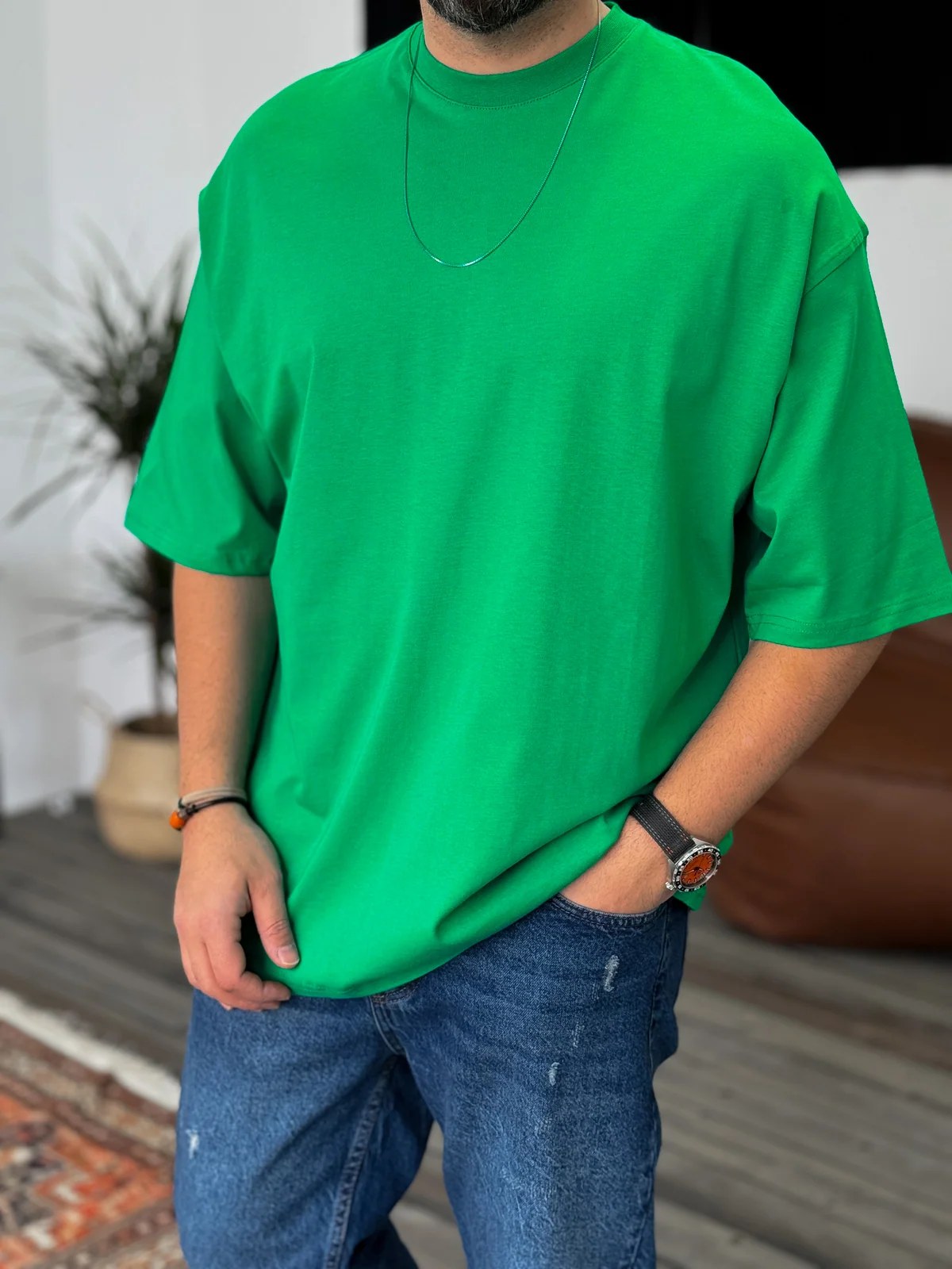 Green Basic Oversize T-Shirt