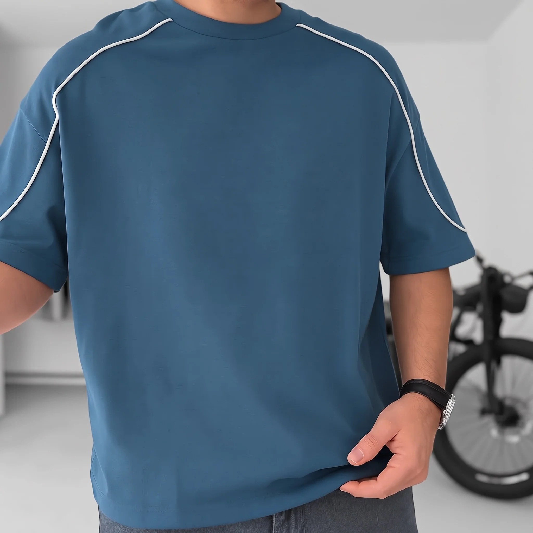 Piped Oversized T-Shirt - Petrol Blue