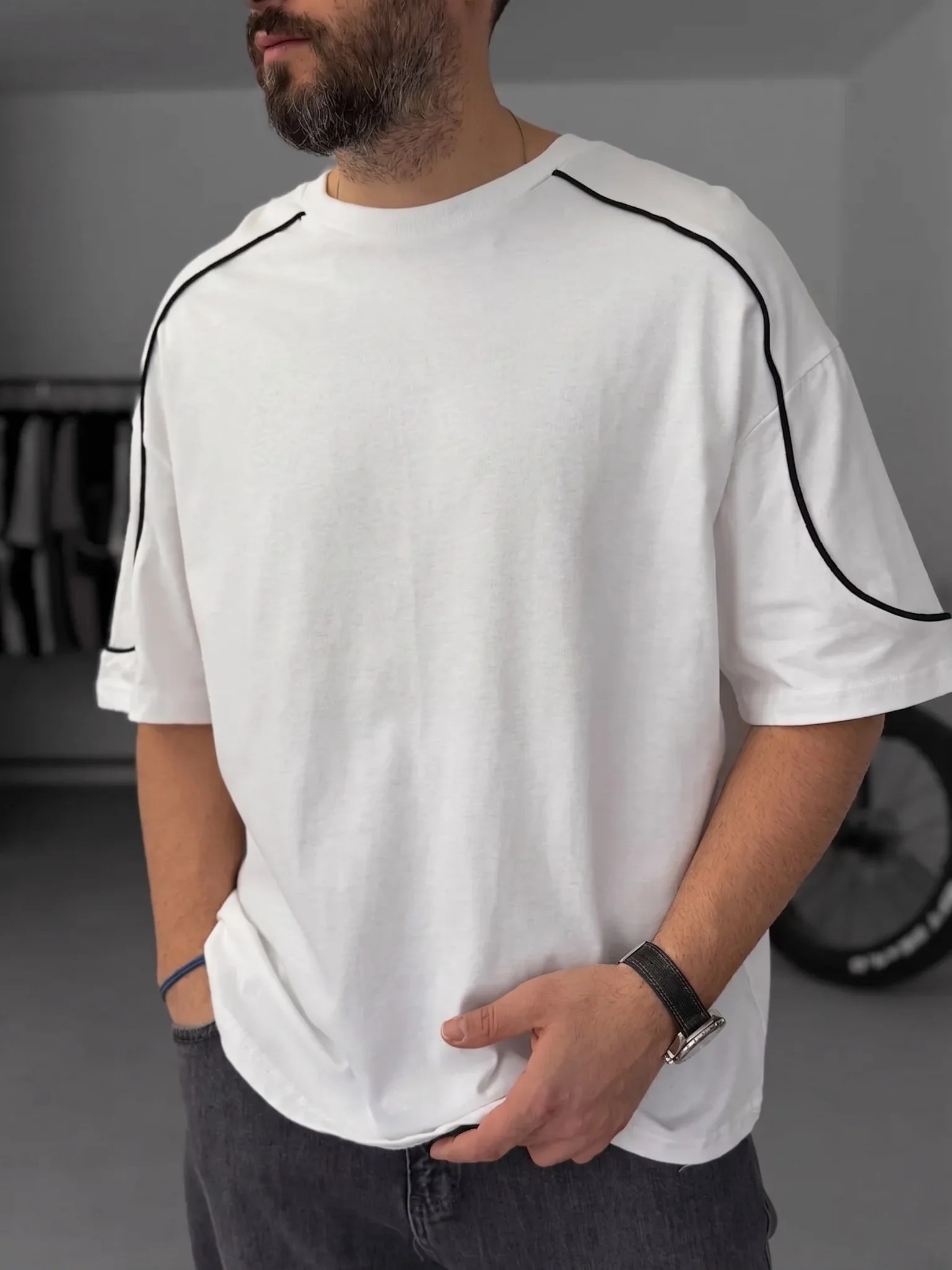 Piped Oversized T-Shirt - White