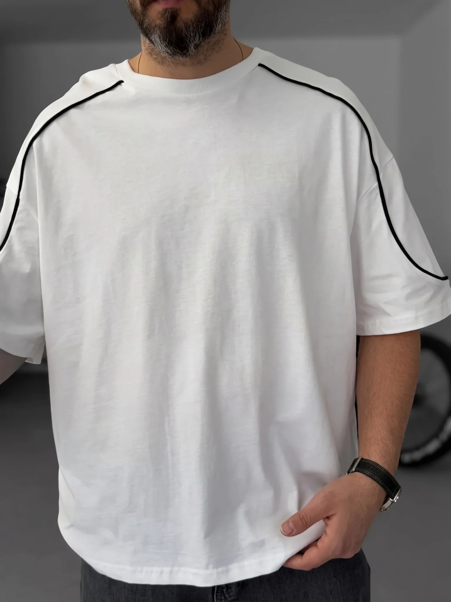 Piped Oversized T-Shirt - White