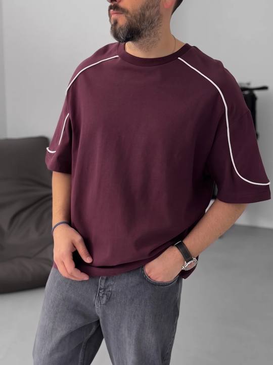 Piped Oversized T-Shirt - Burgundy