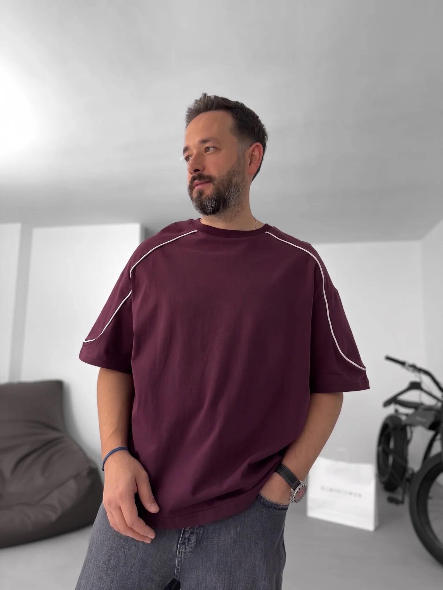 Piped Oversized T-Shirt - Burgundy