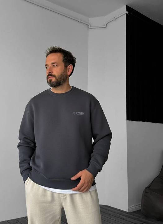 Oversized Crewneck Sweatshirt - Smoked