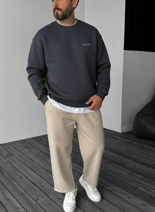 Oversized Crewneck Sweatshirt - Smoked
