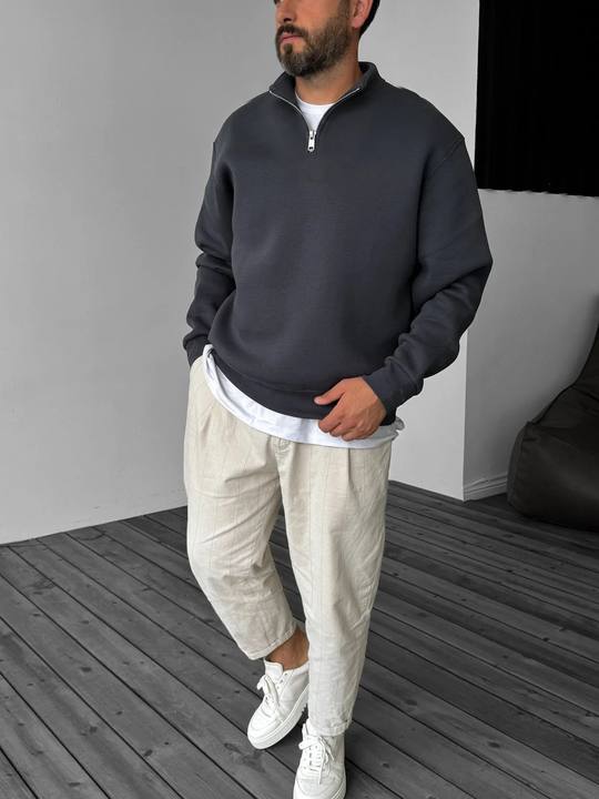 Quarter-Zip Sweatshirt - Smoked