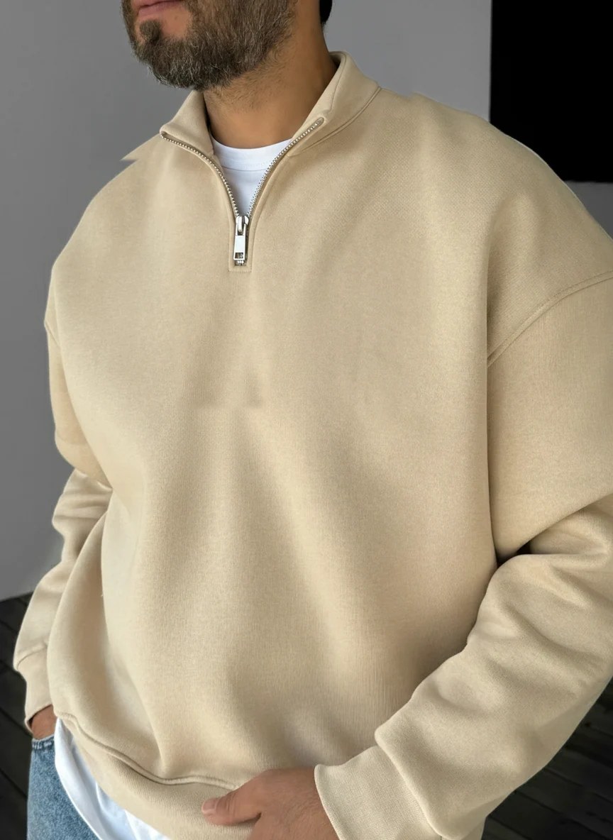 Quarter-Zip Sweatshirt - Beige