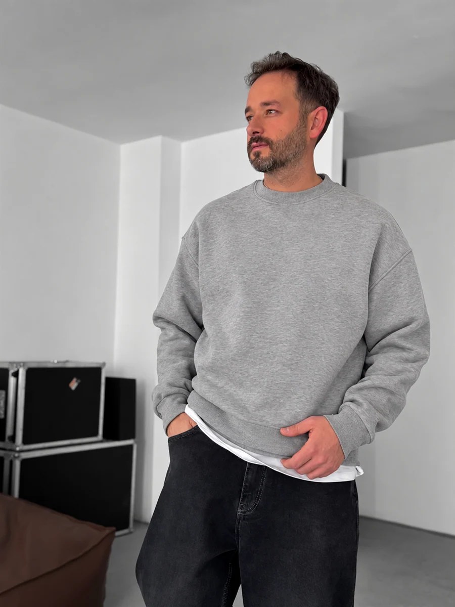 Oversized Crewneck Sweatshirt - Grey Melange