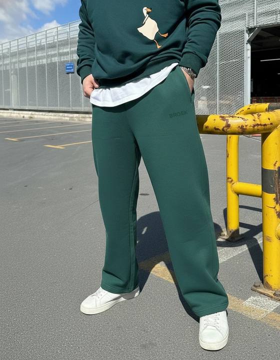 Wide-Leg Fleece Sweatpants - Olive Green