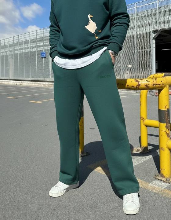 Wide-Leg Fleece Sweatpants - Olive Green