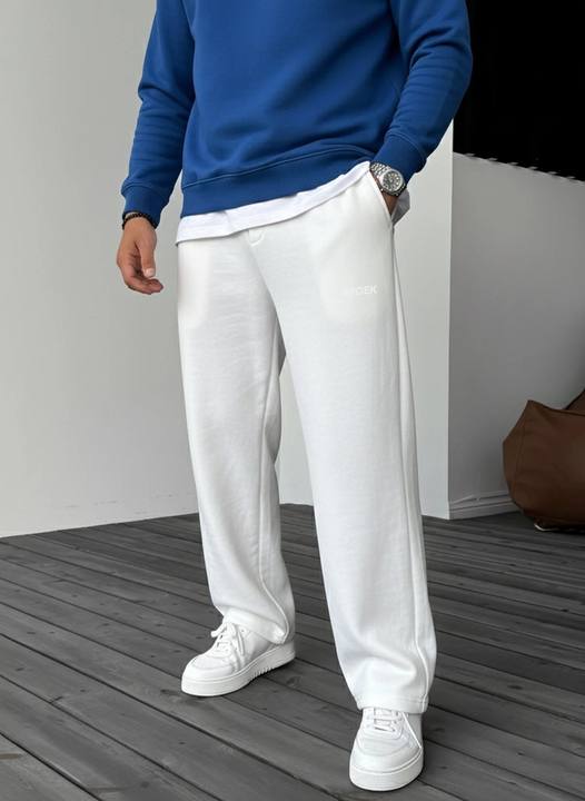 Wide-Leg Fleece Sweatpants - White