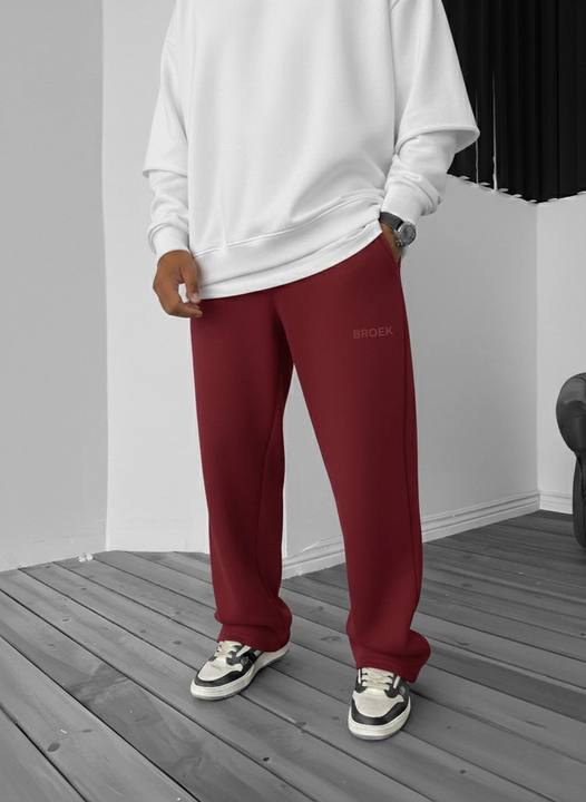 Wide-Leg Fleece Sweatpants - Burgundy