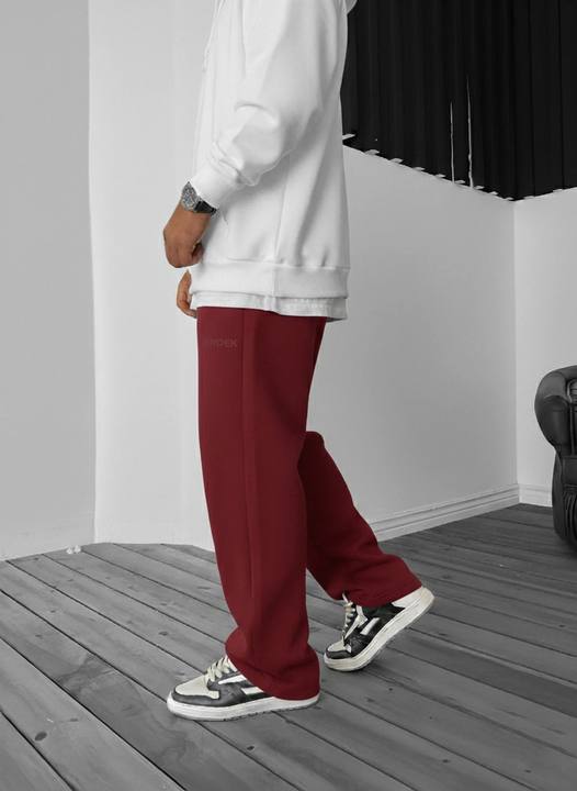 Wide-Leg Fleece Sweatpants - Burgundy