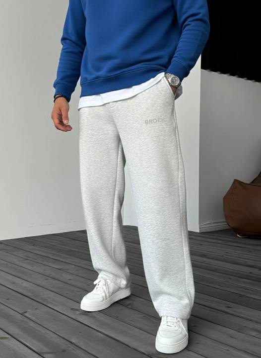 Wide-Leg Fleece Sweatpants - Melange Grey
