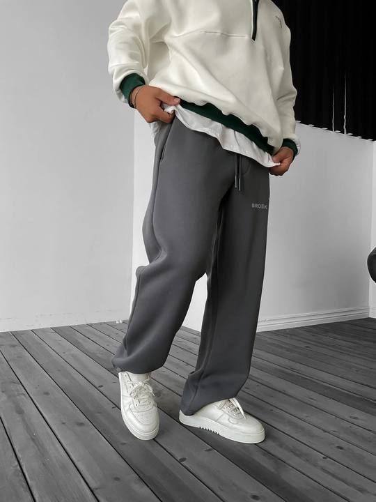 Wide-Leg Fleece Sweatpants - Smoked