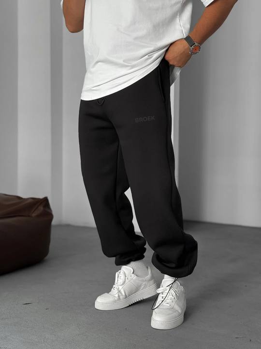 Wide-Leg Fleece Sweatpants - Black