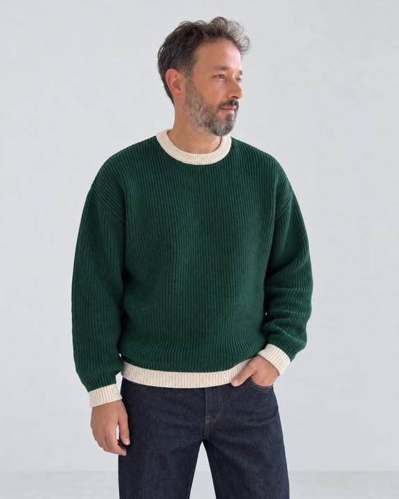 Contrast Trim Knit Sweater - Dark Green