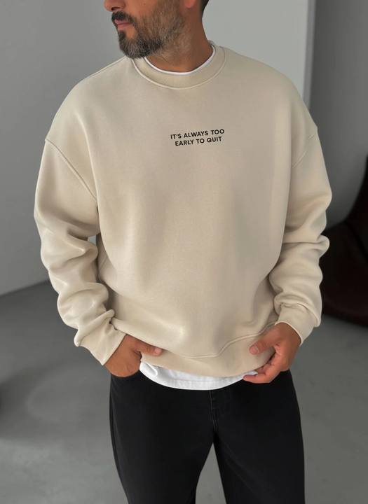 Never Quit Motivational Crewneck - Beige