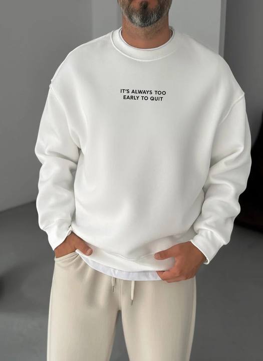 Never Quit Motivational Crewneck - White