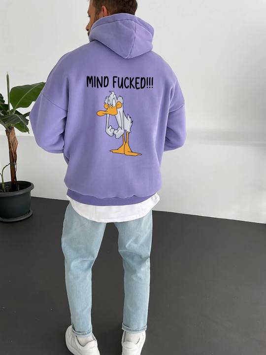 Purple "mind-fucked" Printed Oversize Hoodie