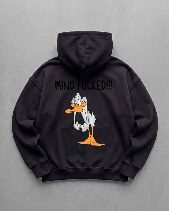 Black "mind-fucked" Printed Oversize Hoodie